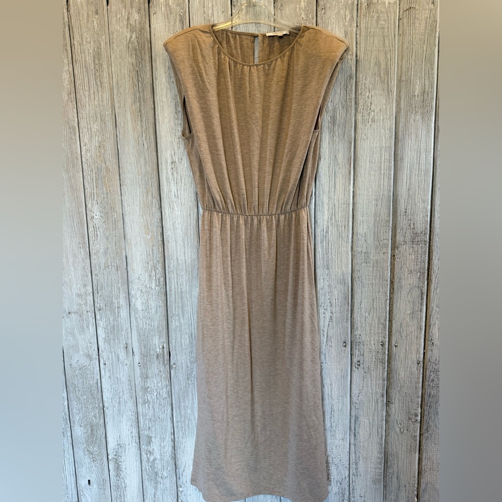 Wayf Taupe Cap-Sleeve Maxi Dress
